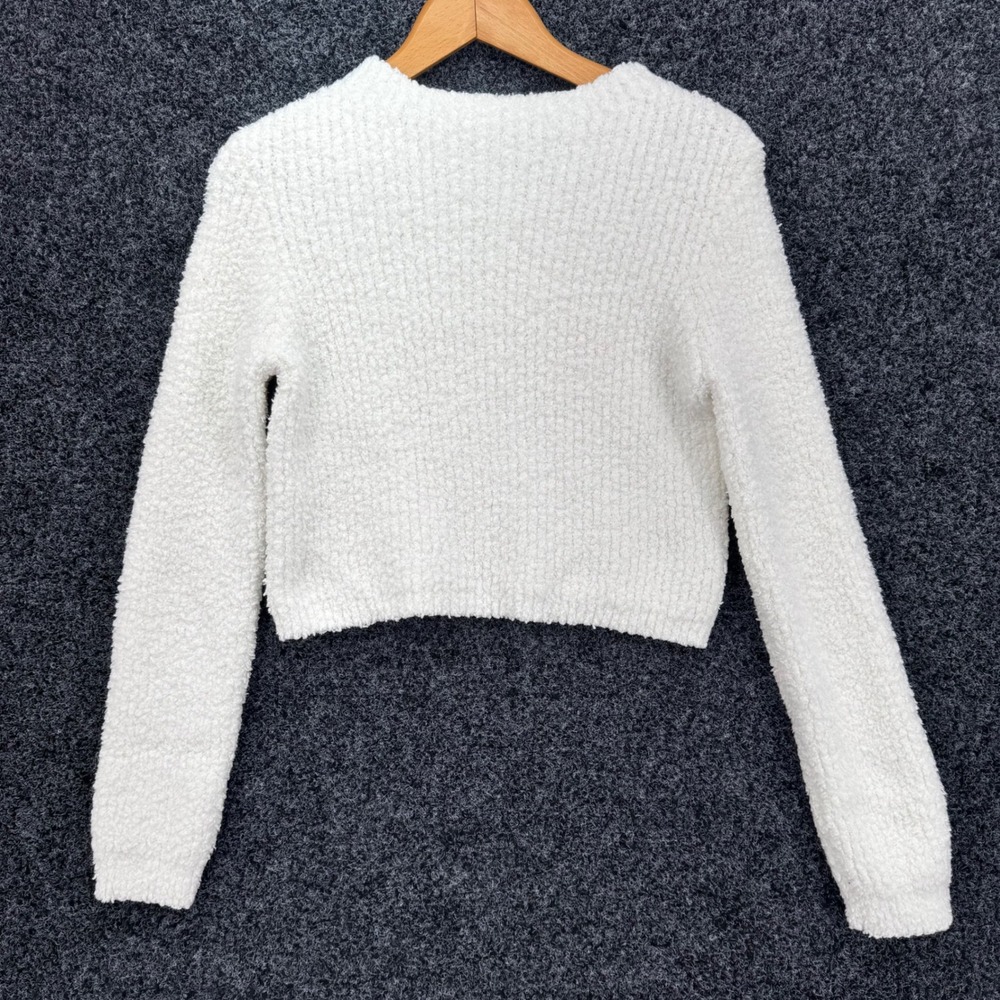Aerie Womens Small Cream Popcorn Knit Cropped Sweater Long Sleeve Pullover